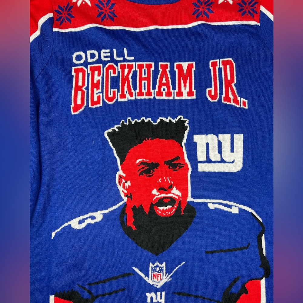NFL Team Apparel NY Giants ODELL BECKHAM Ugly Christmas Sweater 2XL - Picture 2 of 7
